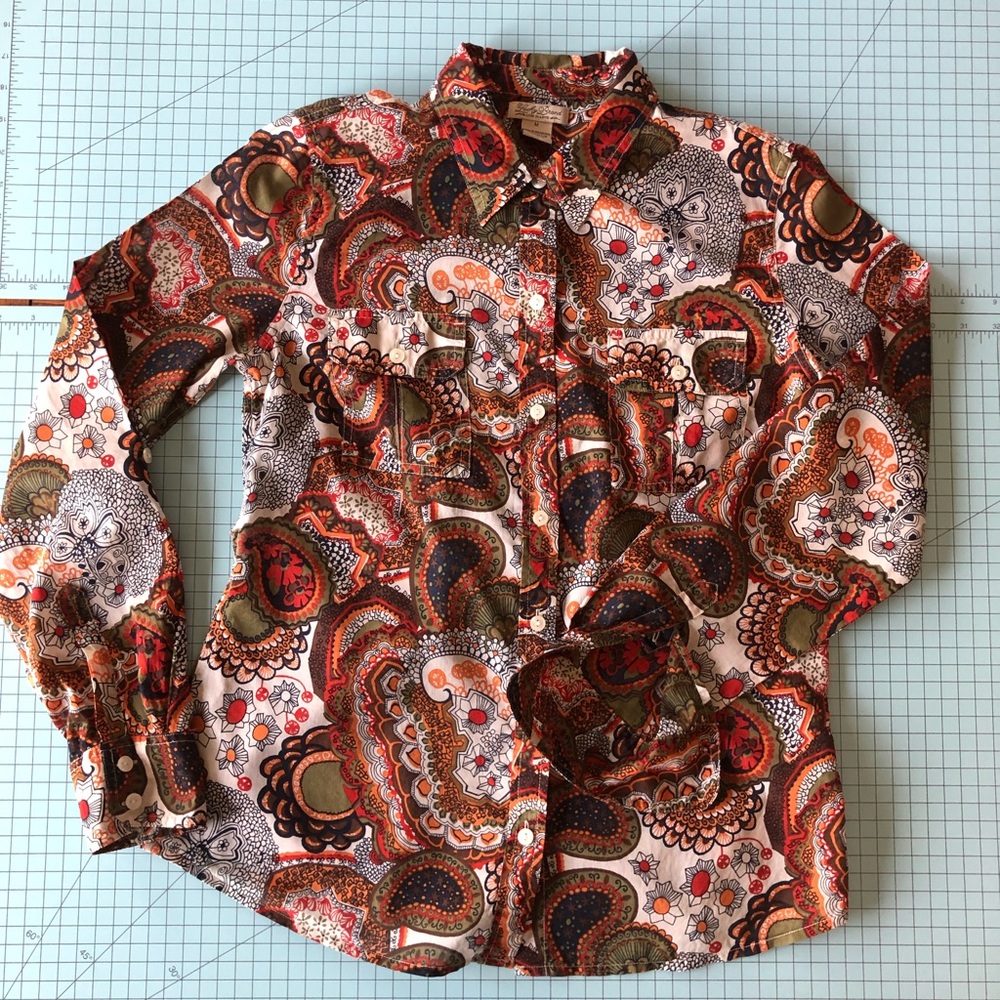 Lucky Brand Light Weight Paisley Print Button Down Camp Shirt Size M